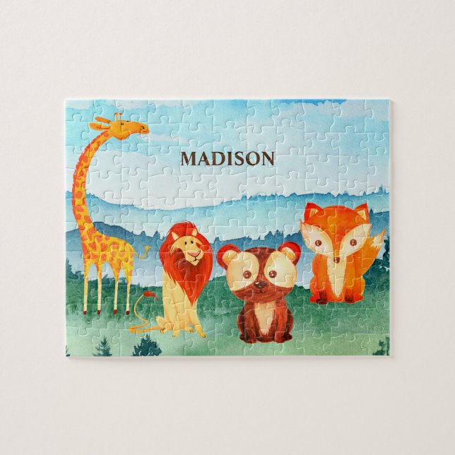 Puzzle Niños Safari Animales Green Blue Forest Cute (Horizontal)