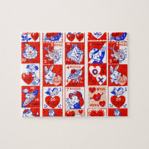 Puzzle Niños Saludo de San Valentín Abrazos Besos Rojo Bl