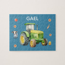 Puzzle Niños Tractor de Granja Azul Cute y niños con nomb