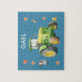 Puzzle Niños Tractor de Granja Azul Cute y niños con nomb
