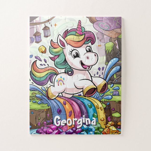 Puzzle Niños unicornios personalizados con arcoiris (Vertical)