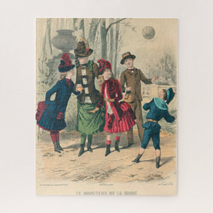 Puzzle Niños Victorianos Antiguos Juegan con Pelota 1880