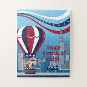 Puzzle Niños volando en un globo aerostático patriótico e