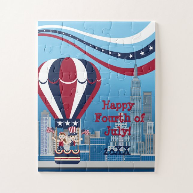 Puzzle Niños volando en un globo aerostático patriótico e (Vertical)