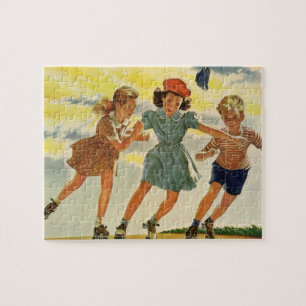 Puzzle Niños y Chicas divertidos con el patinaje sobre pa