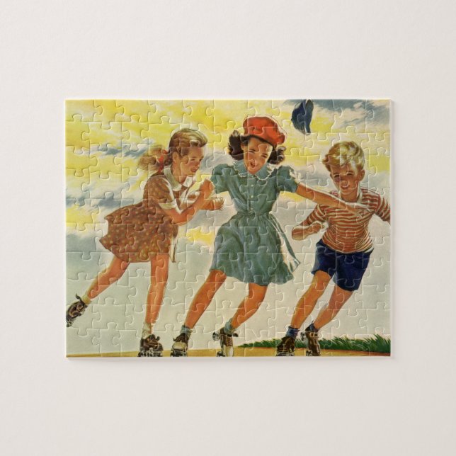 Puzzle Niños y Chicas divertidos con el patinaje sobre pa (Horizontal)