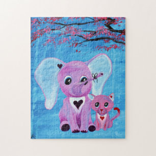 Puzzle No Me Olvides Elefante Rosa Gato Flor de Cerezo Ar