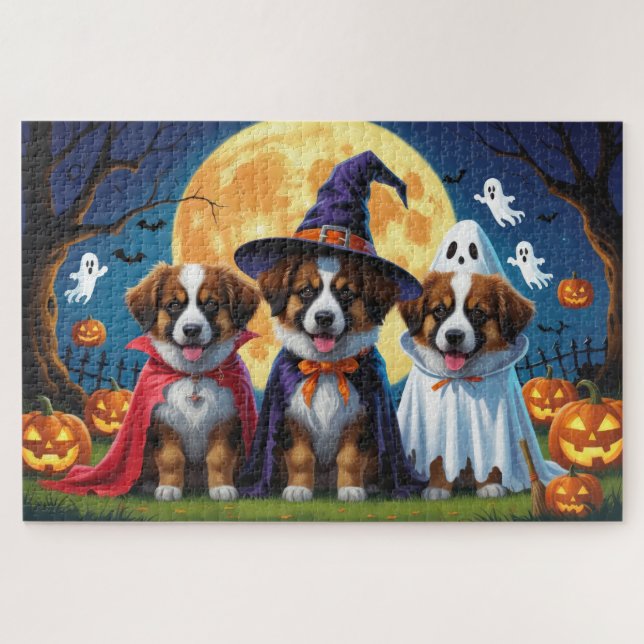 Puzzle Noche belga de perros pastores Calabaza Halloween  (Horizontal)