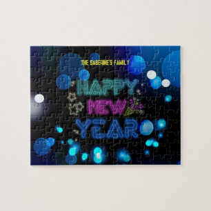 Puzzle Noche de Azul y Negro Brillo Neon Año Nuevo