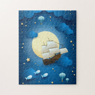 Puzzle Noche de fantasía con barco volador