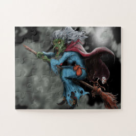 Puzzle Noche de Halloween Bruja Voladora Asustadiza Calav