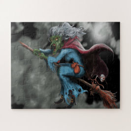 Puzzle Noche de Halloween Bruja Voladora Asustadiza Calav