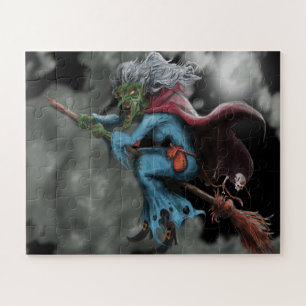 Puzzle Noche de Halloween Bruja Voladora Asustadiza Calav