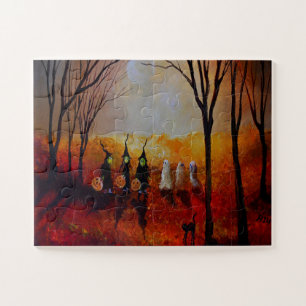 Puzzle Noche de Halloween Luna Llena Fantasmas y Brujas