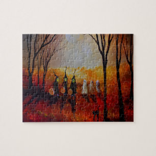 Puzzle Noche de Halloween Luna Llena Fantasmas y Brujas