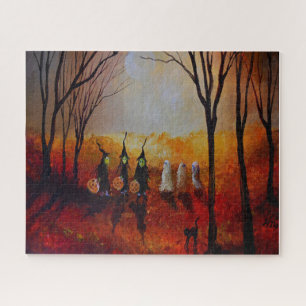 Puzzle Noche de Halloween Luna Llena Fantasmas y Brujas