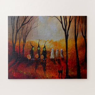 Puzzle Noche de Halloween Luna Llena Fantasmas y Brujas