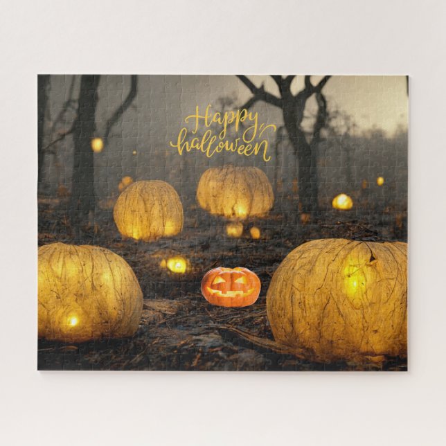 Puzzle Noche de Halloween y calabazas en el bosque (Horizontal)