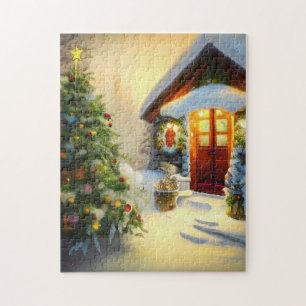 Puzzle Noche de hermosos Navidades con árbol y nieve