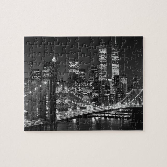 Puzzle Noche de Nueva York del puente Black White Brookly (Horizontal)