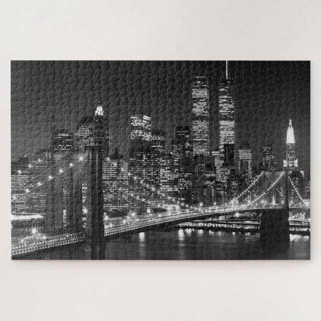 Puzzle Noche de Nueva York del puente Black White Brookly (Horizontal)