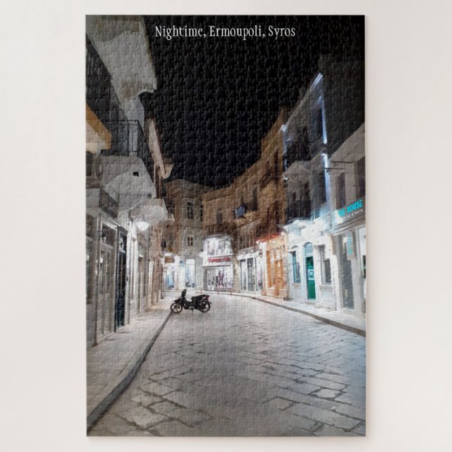 Puzzle Noche, Ermoupoli, Syros, Grecia.Personalizado (Vertical)
