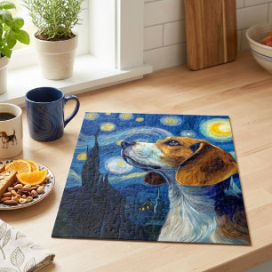Puzzle Noche estrellada Beagle Perro Arte Impresionista