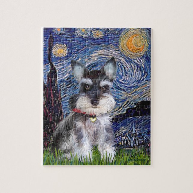 Puzzle Noche estrellada - Cachorro de Schnauzer #10 (Vertical)