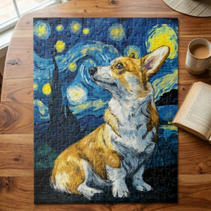 Puzzle Noche estrellada Corgi perro arte impresionista