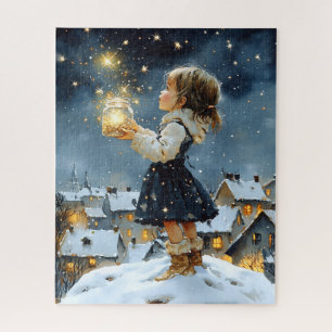 Puzzle Noche estrellada mágica de invierno con acuarela