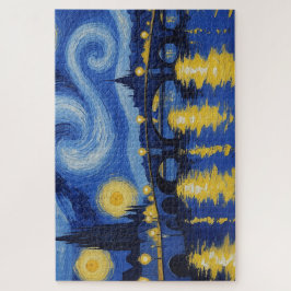 Puzzle Noche estrellada sobre el rio