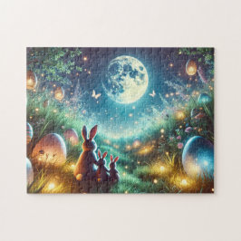 Puzzle Noche Mágica de Pascua Huevos y Conejos Brillantes