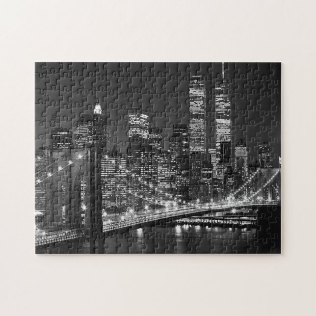 Puzzle Noche Nueva York del puente Black White Brooklyn (Horizontal)