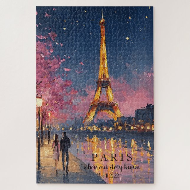 Puzzle Noche Personalizada de París | Cota Personalizada  (Vertical)