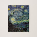 Puzzle Noche Starry - van Gogh<br><div class="desc">Desde la lámpara de Nuenen del minero hasta la que colocó en su ventana siguiendo la escena con Gauguin; desde la estrella de la noche que observó en 1875 en Corot Olive Orchard hasta la carta que le escribió a su hermano en agosto de 1888, en la que decía: "Algún...</div>