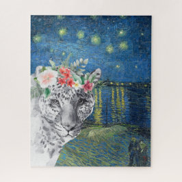 Puzzle Noche Van Gogh Starry y leopardo de las flores