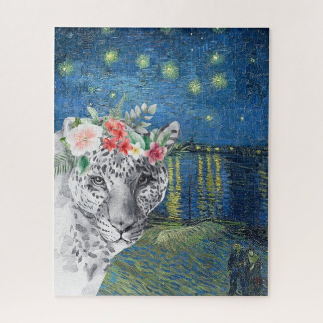 Puzzle Noche Van Gogh Starry y leopardo de las flores (Vertical)