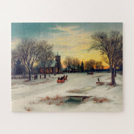 Puzzle Nochebuena 1885 W C Bauer Paseo en Trineo a la Igl