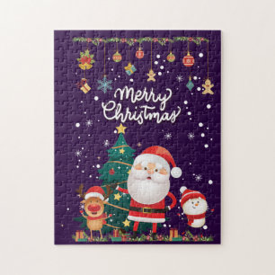 Puzzle Nochebuena divertida, hombre de nieve, reno Feliz