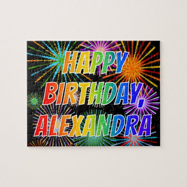 Puzzle Nombre "ALEXANDRA", Diversión "FELIZ CUMPLEAÑOS" (Horizontal)