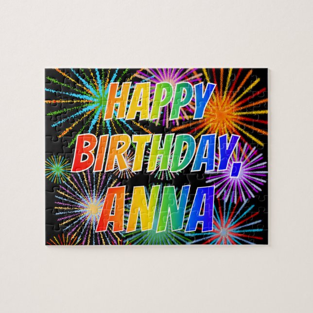 Puzzle Nombre "ANNA", diversión "FELIZ CUMPLEAÑOS" (Horizontal)