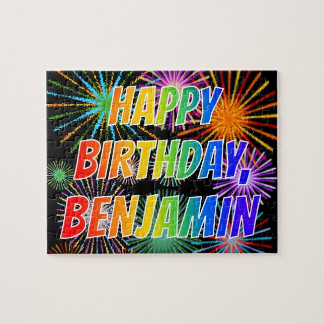 Puzzle Nombre "BENJAMIN", Divertido "FELIZ CUMPLEAÑOS" (Horizontal)