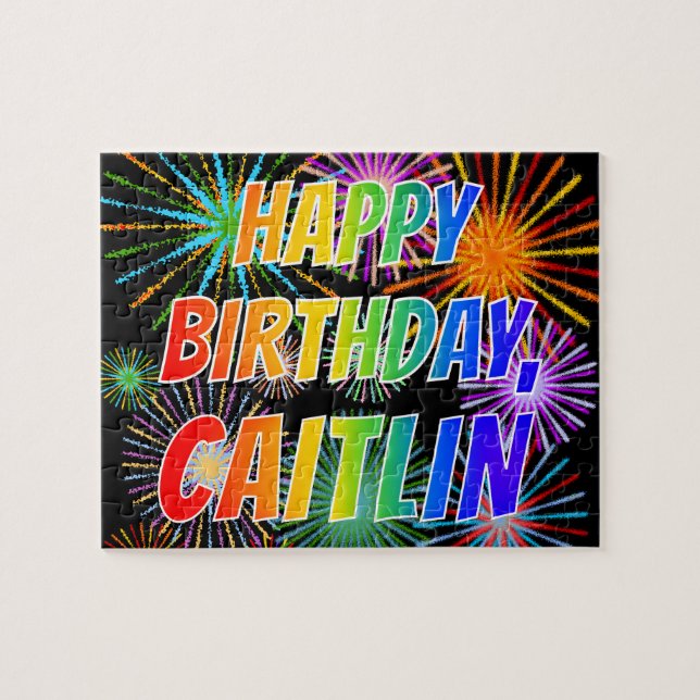 Puzzle Nombre "CAITLIN", Diversión "FELIZ CUMPLEAÑOS" (Horizontal)