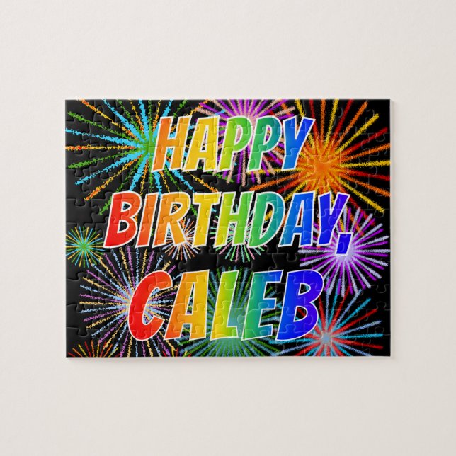 Puzzle Nombre "CALEB", diversión "FELIZ CUMPLEAÑOS" (Horizontal)