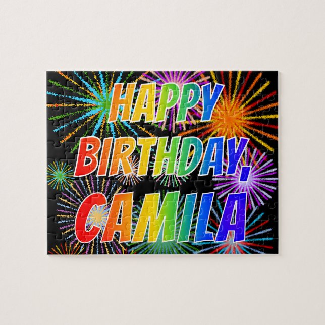 Puzzle Nombre "CAMILA", diversión "FELIZ CUMPLEAÑOS" (Horizontal)