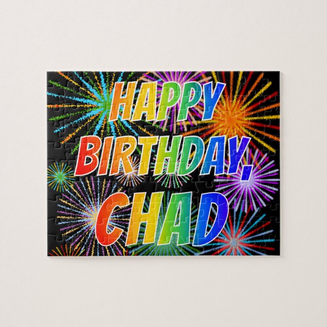 Puzzle Nombre "CHAD", diversión "FELIZ CUMPLEAÑOS" (Horizontal)