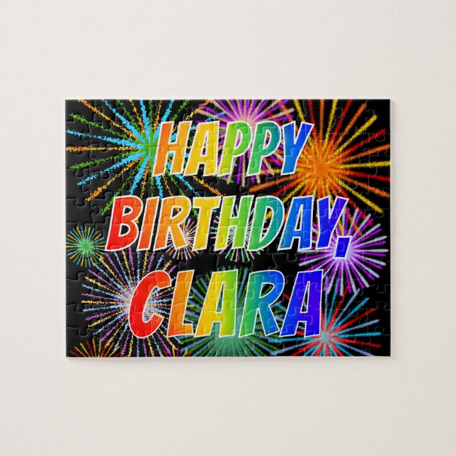 Puzzle Nombre "CLARA", diversión "FELIZ CUMPLEAÑOS" (Horizontal)