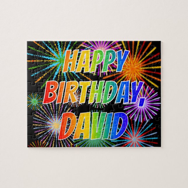 Puzzle Nombre "DAVID", Diversión "FELIZ CUMPLEAÑOS" (Horizontal)
