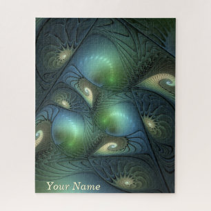 Puzzle Nombre de arte fractal Verde azulado beige verde a