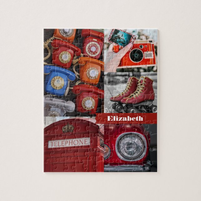 Puzzle Nombre de Collage de fotos estético rojo retro col (Vertical)